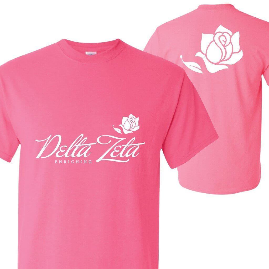 Delta Zeta - Delta Zeta (front) Rose (back) T-Shirt - FREE SHIPPING