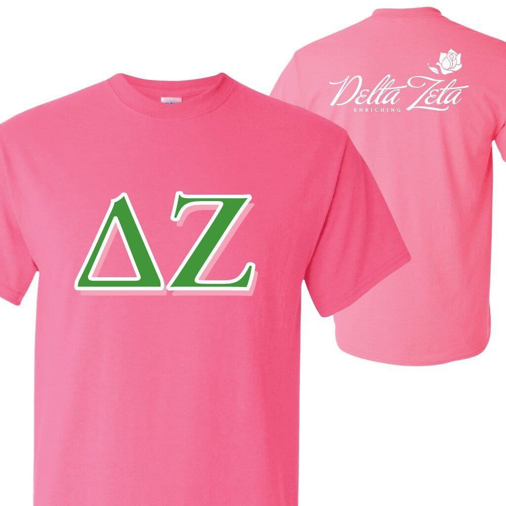Delta Zeta - Greek Letters (front) Logo (back) T-Shirt - FREE SHIPPING