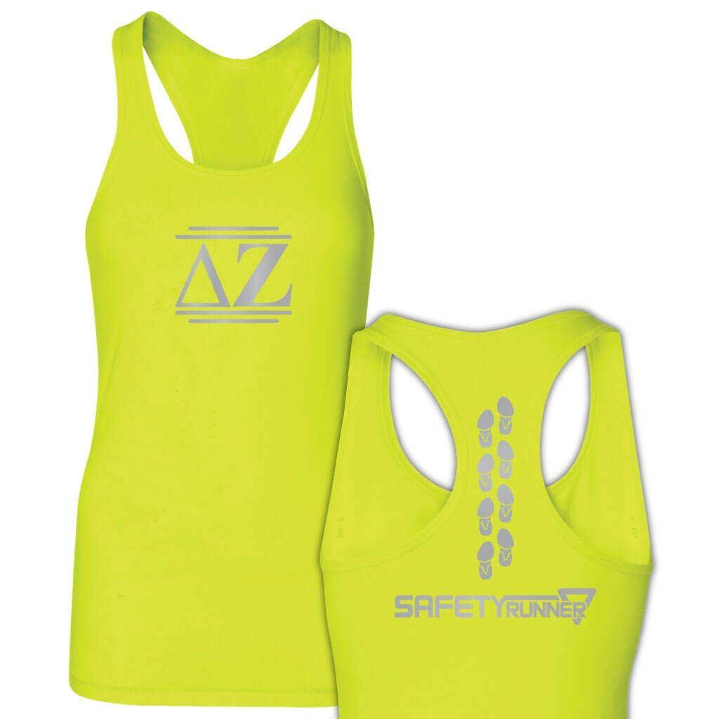 Delta Zeta Neon Yellow SafetyRunner Ladies Performance Racerback Tank