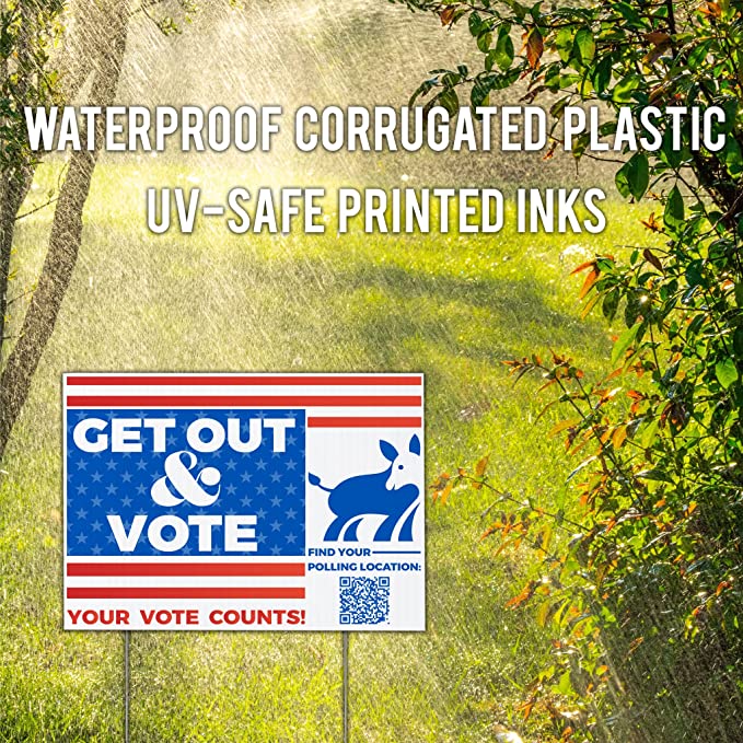 Get Out and Vote (Democrat) with Polling Location QR Code | 18" x 24" | 4 pack