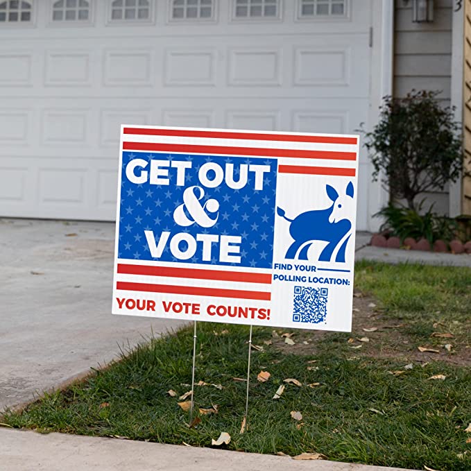 Get Out and Vote (Democrat) with Polling Location QR Code | 18" x 24" | 4 pack