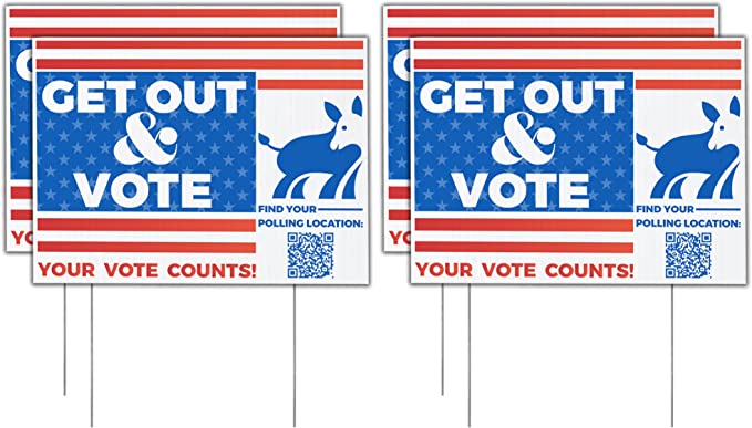 Get Out and Vote (Democrat) with Polling Location QR Code | 18" x 24" | 4 pack