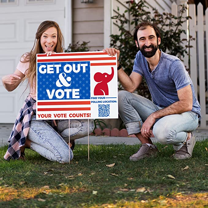 Get Out and Vote (Rebublican) with Polling Location QR Code | 18" x 24" | 4 pack