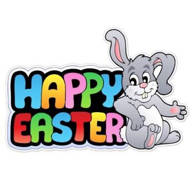 Easter Yard Decoration - "Happy Easter" with Gray Easter Bunny (single with 2 short stakes