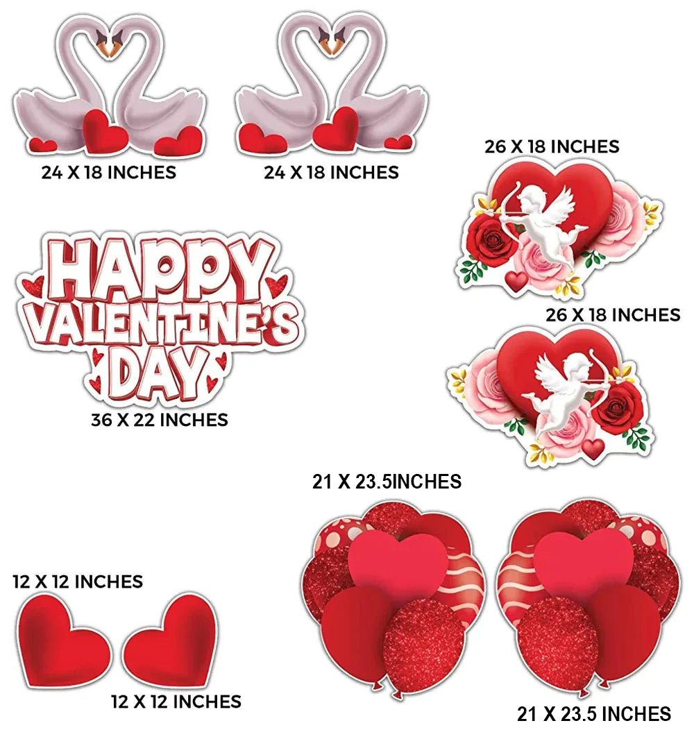 Happy Valentine's Day | Love Swans and Cupid Yard Card | 9 Pc Quick Set