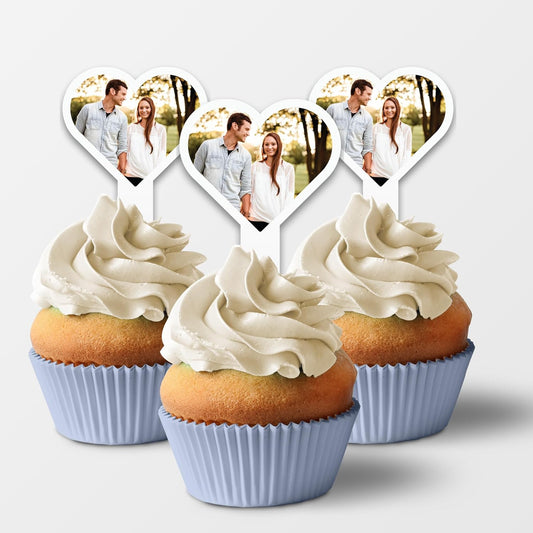Heart Shape Custom Photo Cupcake Toppers