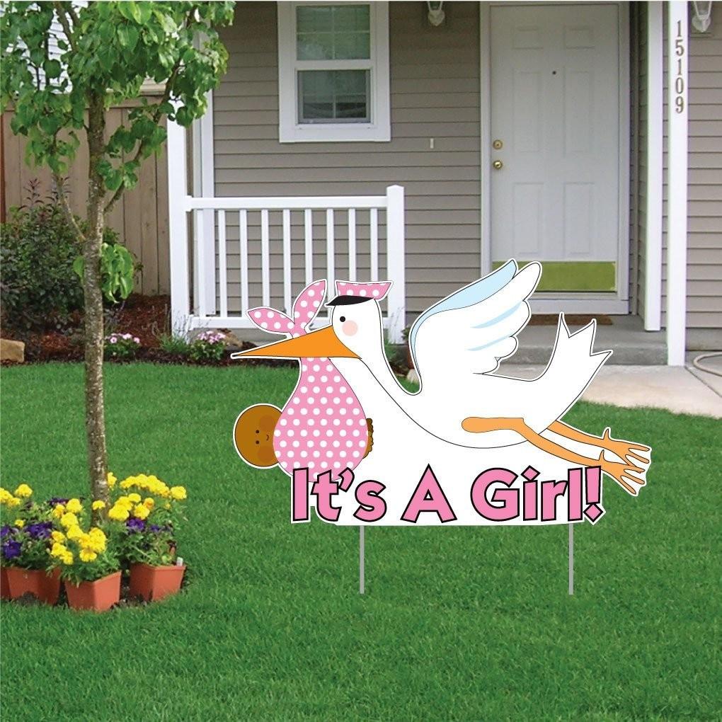 It's a Girl Die Cut Stork, Baby Announcement Yard Card