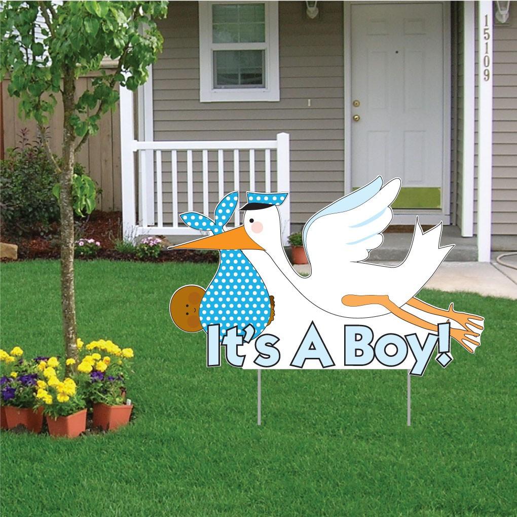 It's a Boy Die Cut Stork, Baby Announcement Yard Sign
