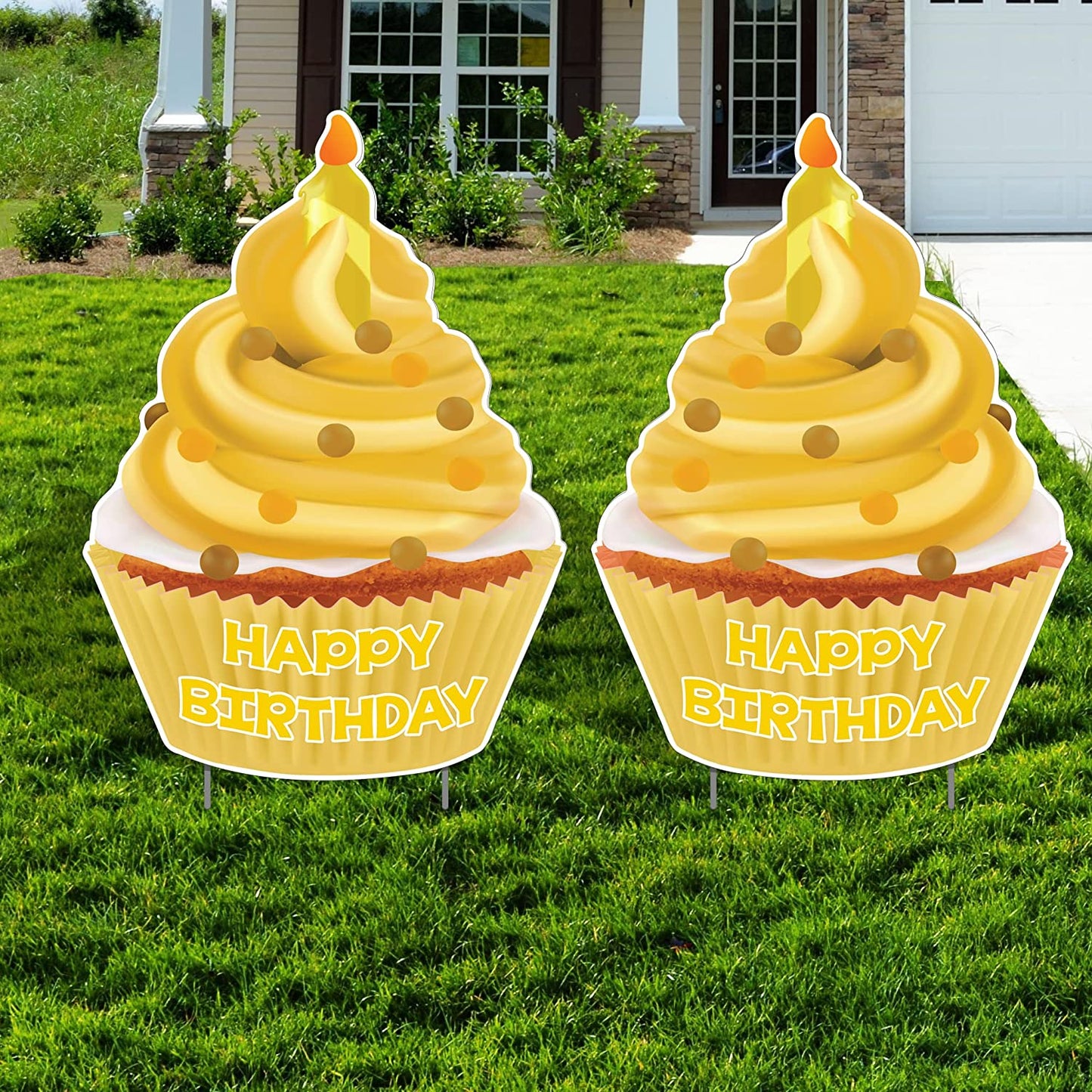 Jumbo Happy Birthday Cupcake Yard Sign Set of 2