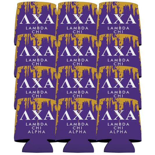 Lambda Chi Alpha Can Cooler Set of 12 - Purple and Gold - FREE SHIPPING