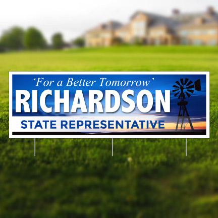 Long-Name Political Yard Signs with 3 stakes per sign - 12"x36"