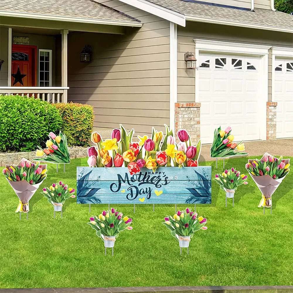 Mother's Day Flower Bouquet Yard Sign - Set of 9