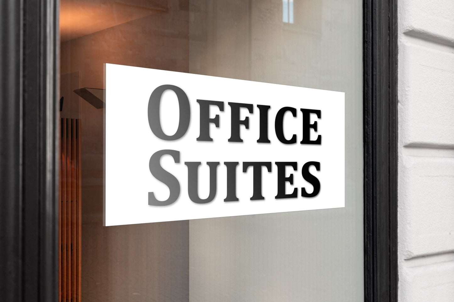 Office Suites Business Sign Cover, Removable Sticker, 17.5"x8", Black and White