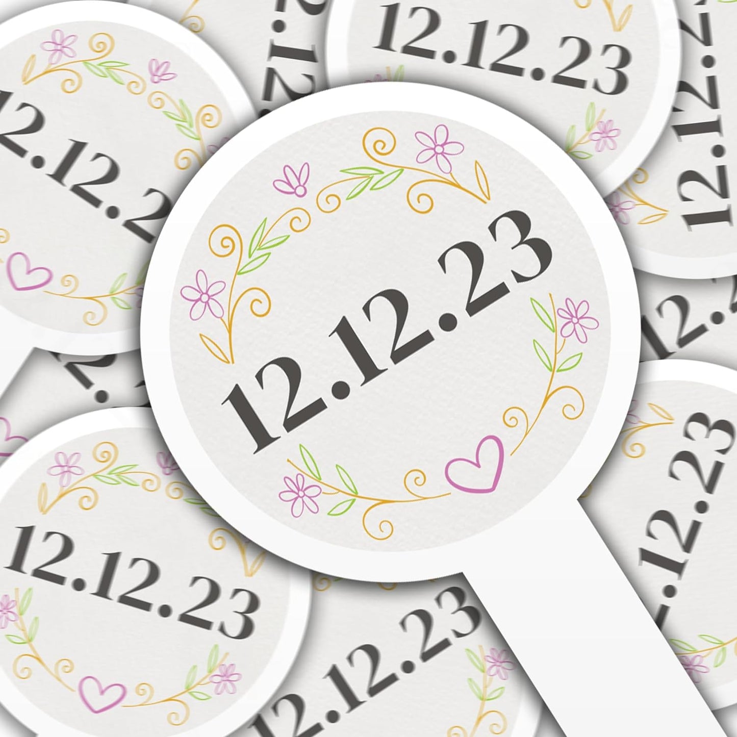 Personalized Floral Wedding Date Cupcake Toppers