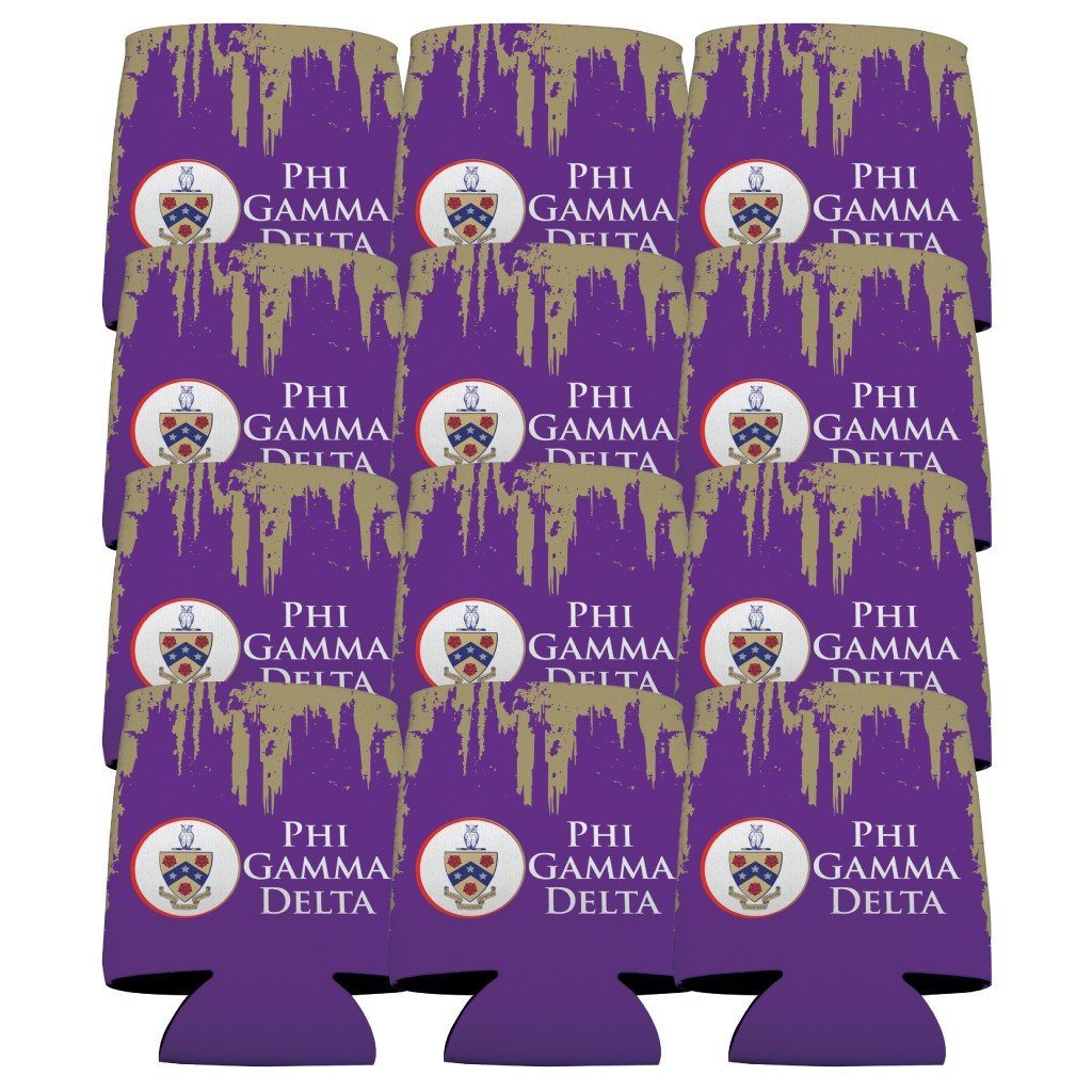 Phi Gamma Delta Can Cooler Set of 12 - Crest & Phi Gamma Delta Design - FREE SHIPPING