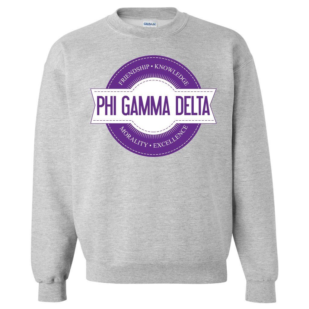 Phi Gamma Delta Sport Gray Crewneck Sweatshirt Seal Design FREE SHIPPING