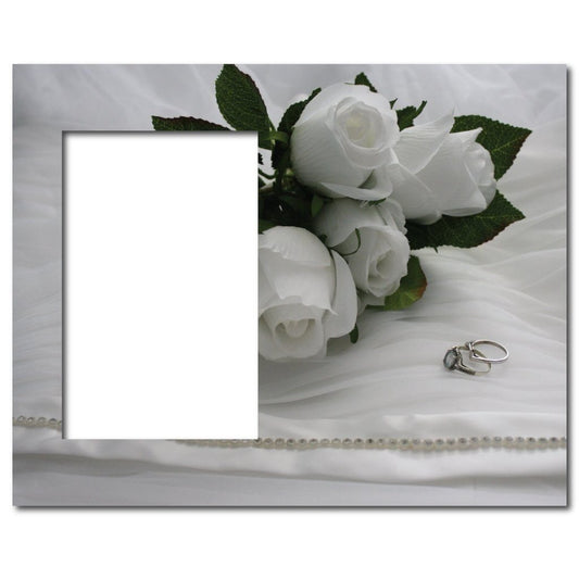 Wedding Themed Picture Frame - Holds 4x6 Photo - Rings and Roses -