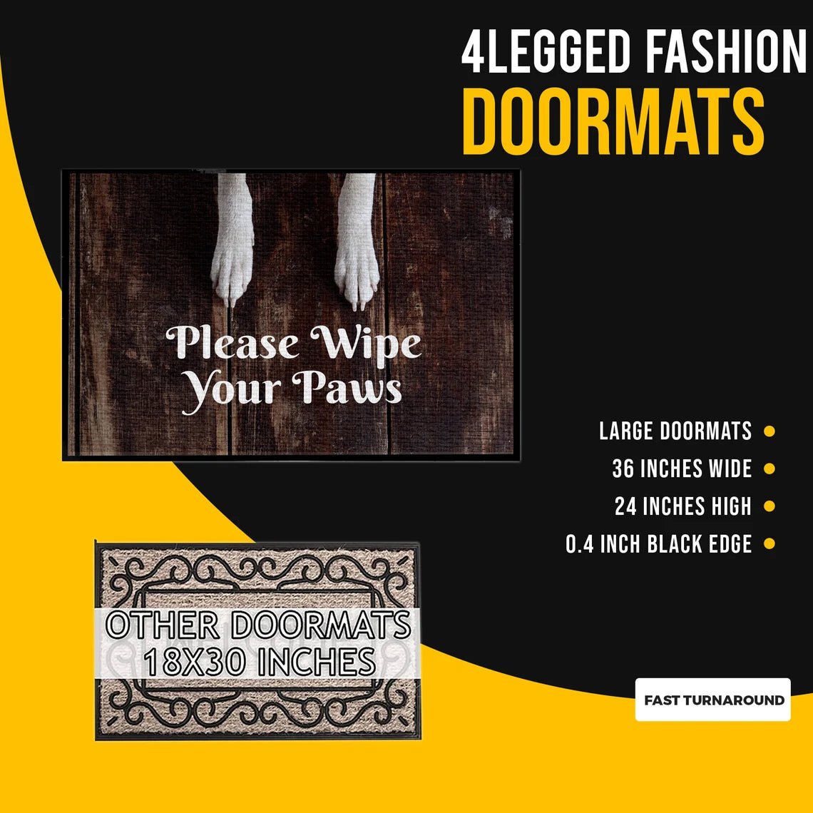 Please Wipe Your Paws Dog Doormat, 24x36 Inches, Tufted Loop Top, Durgan Rubber Backing, Black Band Edge