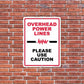 Power Lines Overhead Warning Sign or Sticker