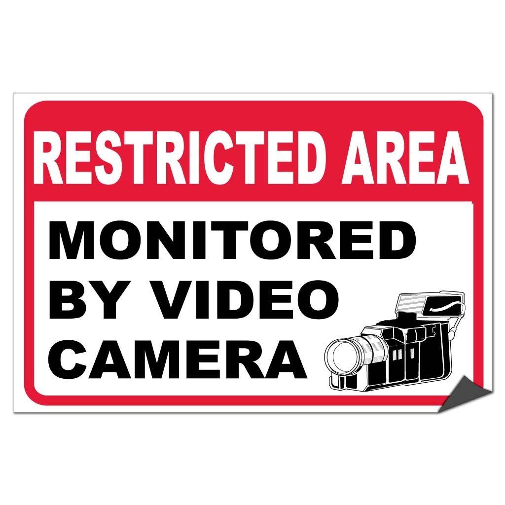 Restricted Area Monitored by Video Camera Sign or Sticker