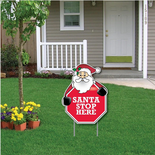 Santa Stop Here - Stop Sign Christmas Lawn Sign Display- FREE SHIPPING