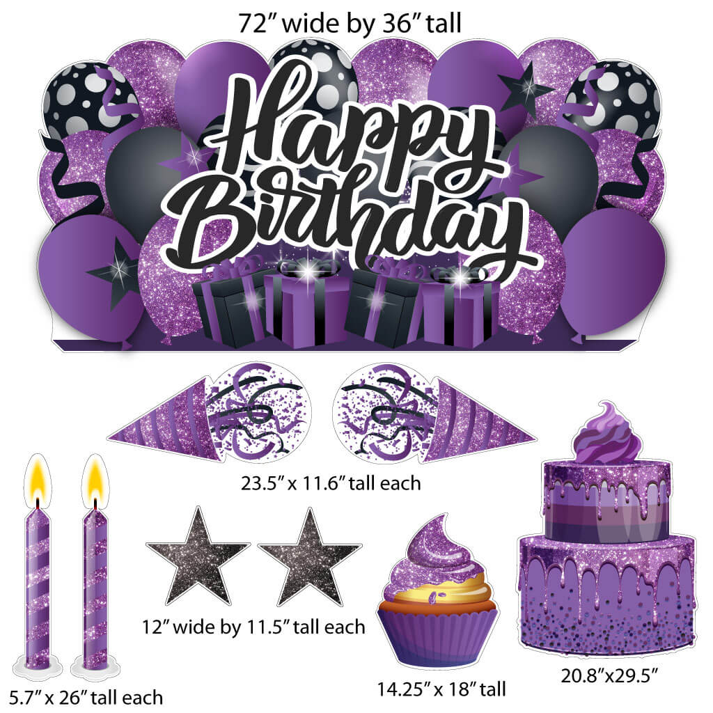 Sparkle Happy Birthday Giant EZ Yard Card Sign Display 9 pc set