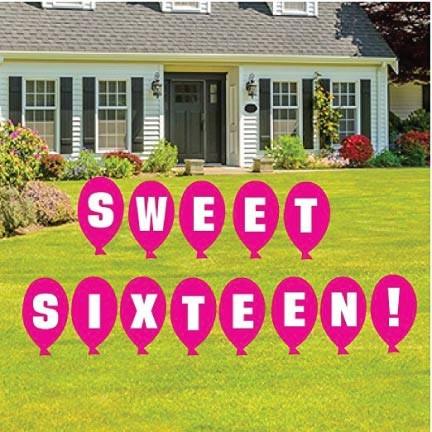 Sweet Sixteen Balloons Lawn Display - FREE SHIPPING