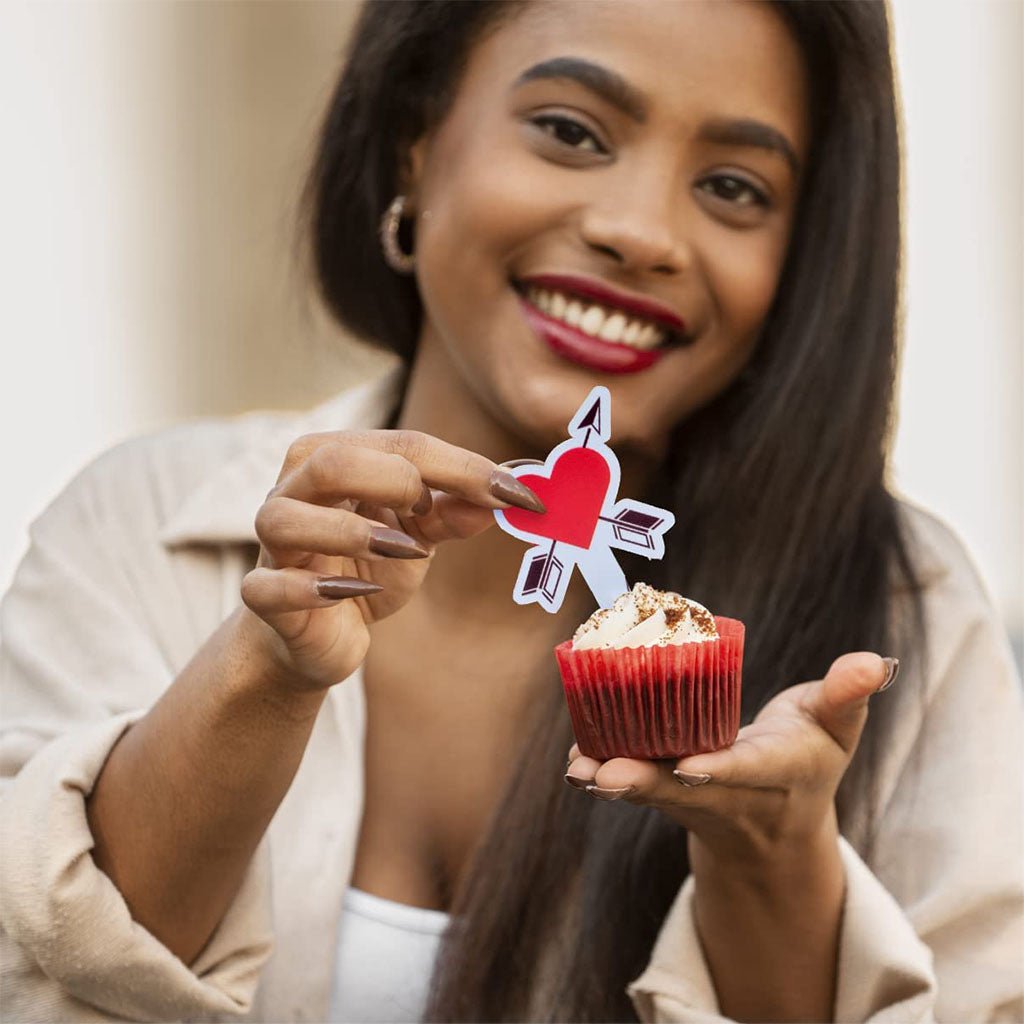 Valentines Cupcake Toppers - Set of 100 (Red Heart & Arrow Love)