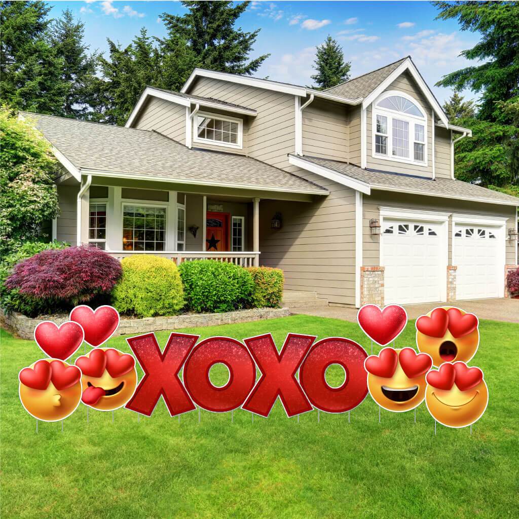 XOXO with Emojis Valentine Yard Card 12 pc Set (19971)