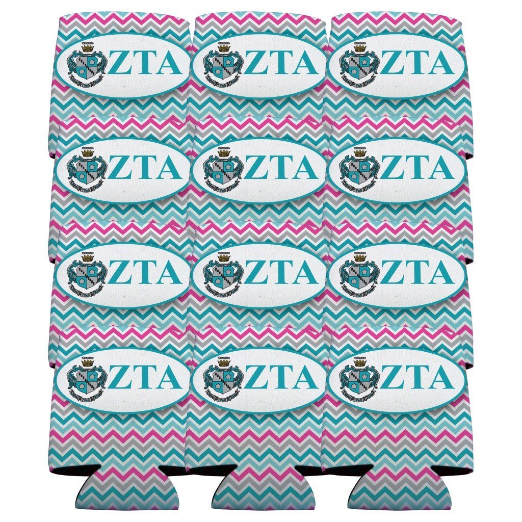 Zeta Tau Alpha Can Cooler Set of 12 - Chevron Stripes - FREE SHIPPING