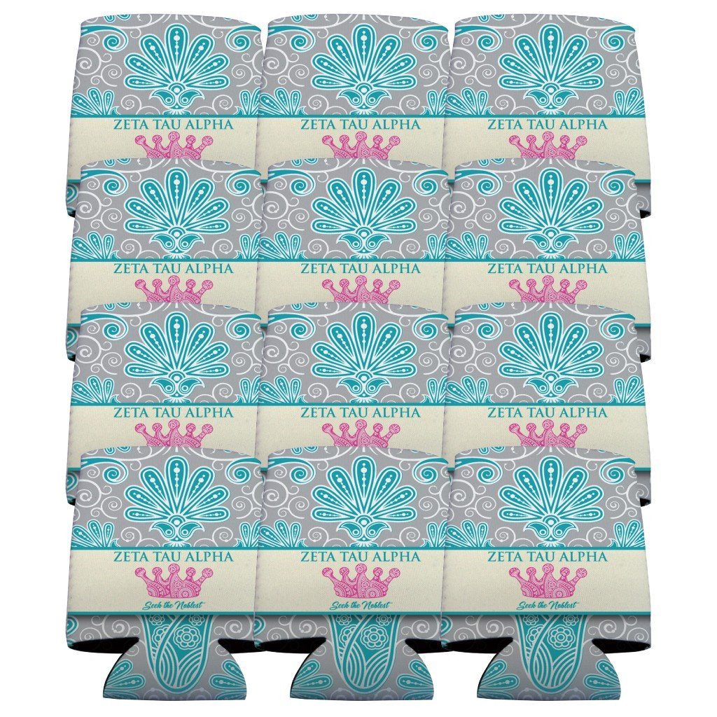 Zeta Tau Alpha Can Cooler Set of 12 - Vintage Flowers - FREE SHIPPING