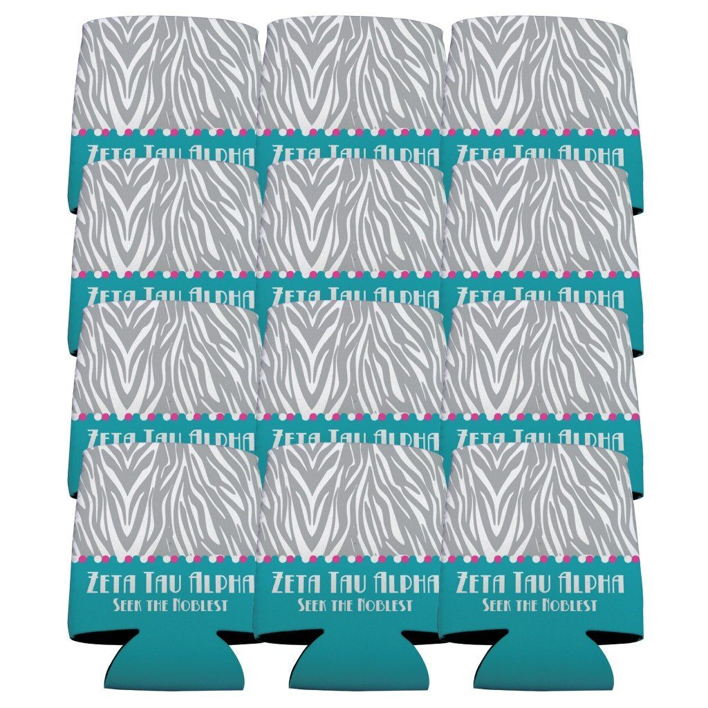 Zeta Tau Alpha Can Cooler Set of 12 - Zebra Print - FREE SHIPPING