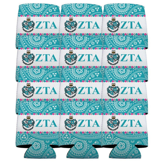Zeta Tau Alpha Can Cooler Set of 12 - Paisley Print - FREE SHIPPING