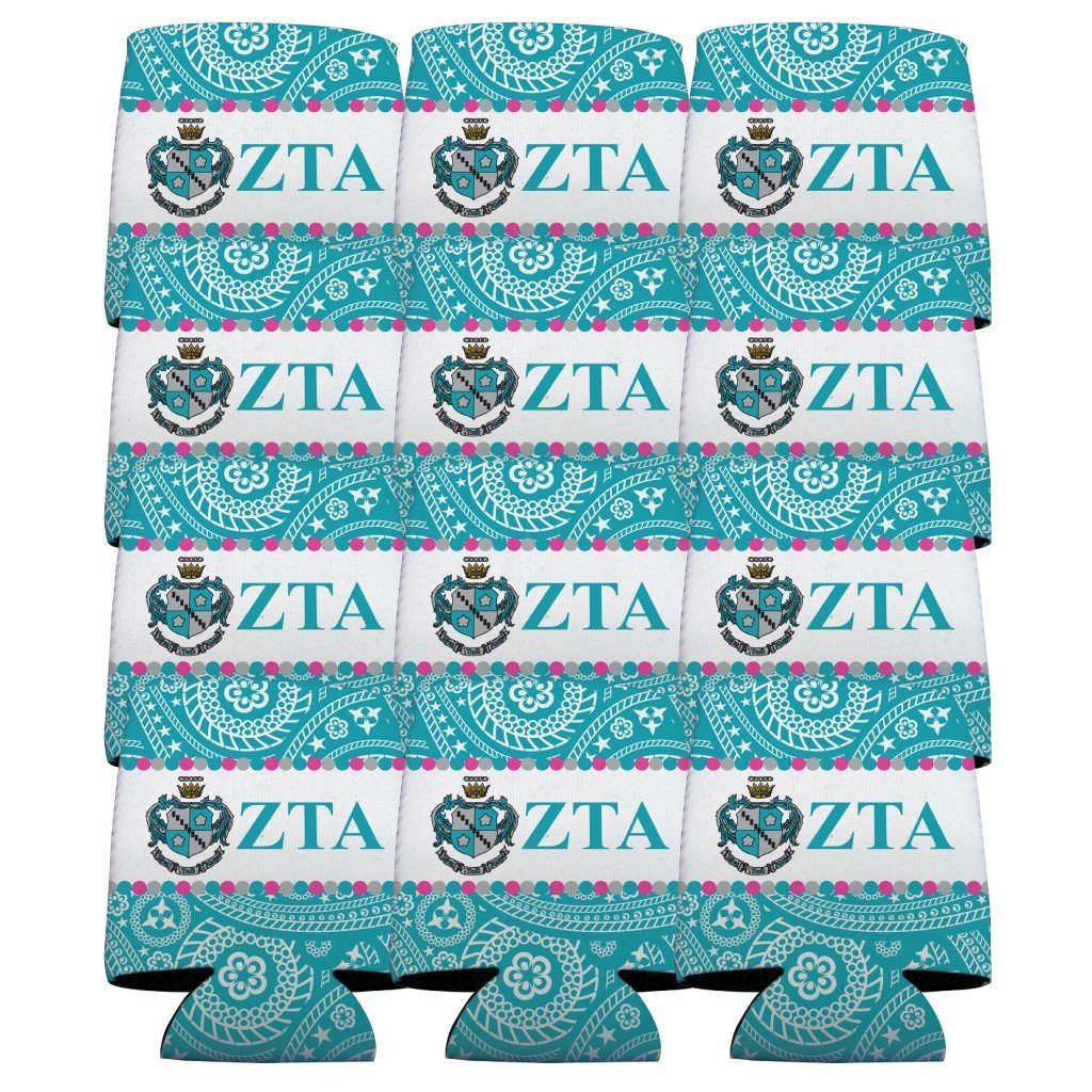 Zeta Tau Alpha Can Cooler Set of 12 - Paisley Print - FREE SHIPPING
