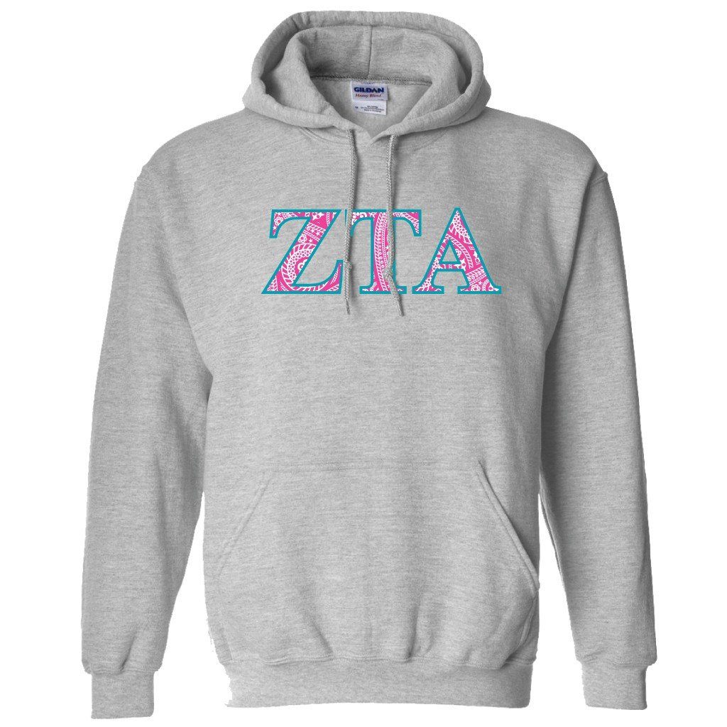 Zeta Tau Alpha Hooded Sweatshirt Paisley Greek Letter Design FREE SHIPPING