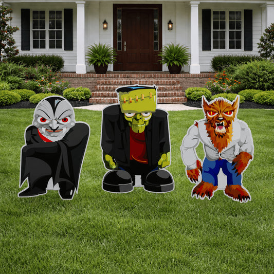 Halloween Frankenstein, Werewolf, and Dracula Yard Card with easels
