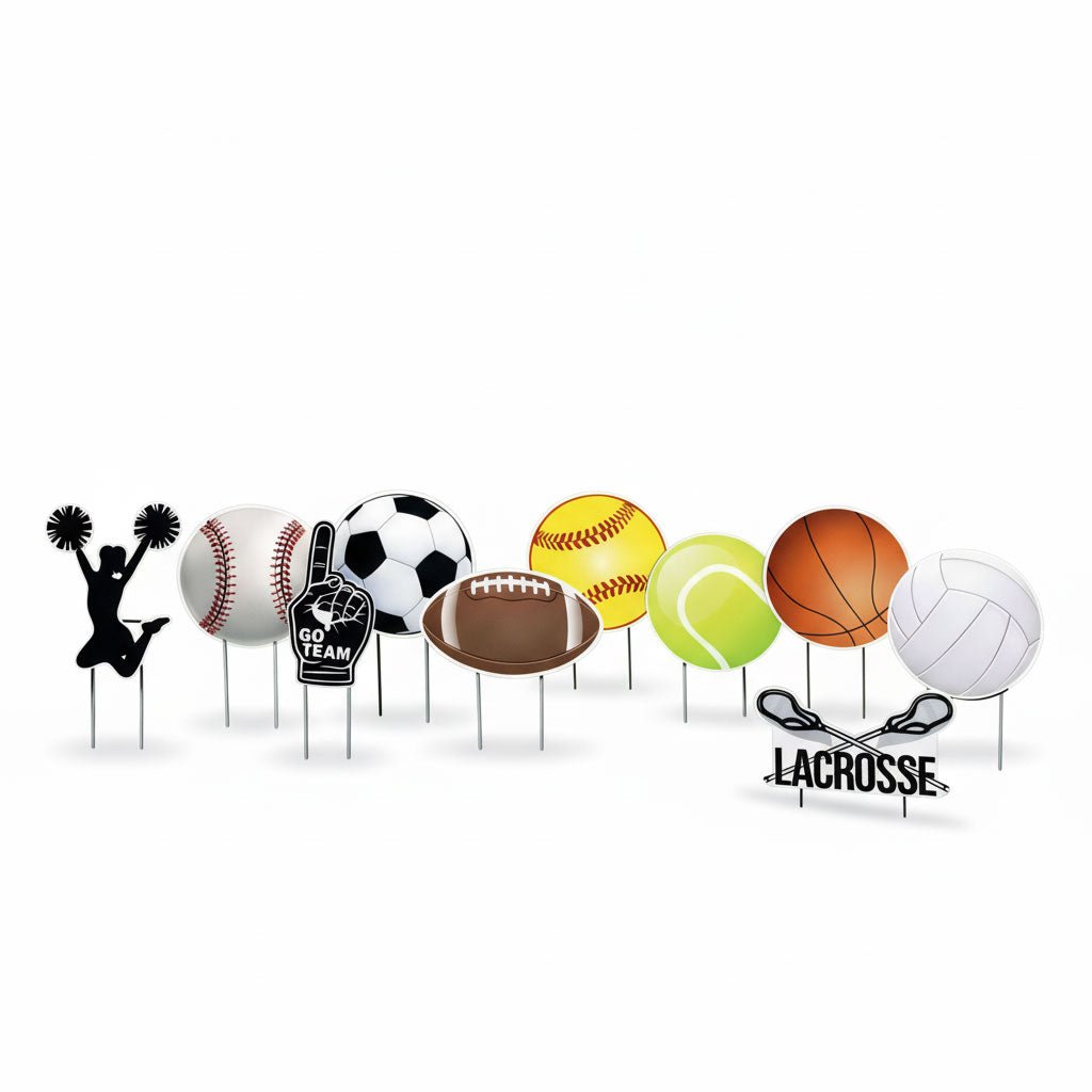 10 - Pack Sports Birthday Yard Signs Decorations with Stakes
