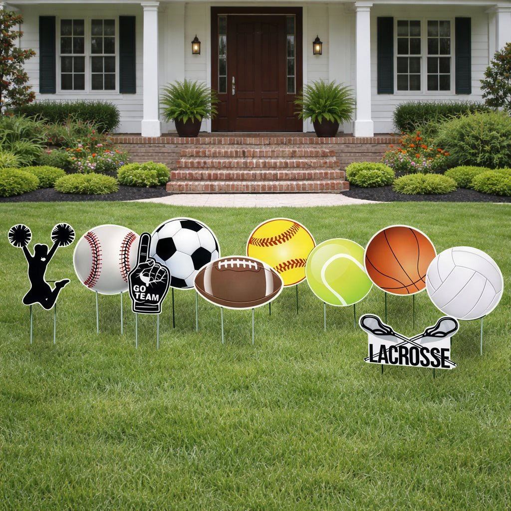10 - Pack Sports Birthday Yard Signs Decorations with Stakes