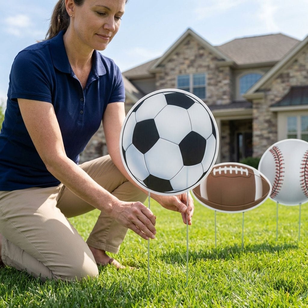 10 - Pack Sports Birthday Yard Signs Decorations with Stakes