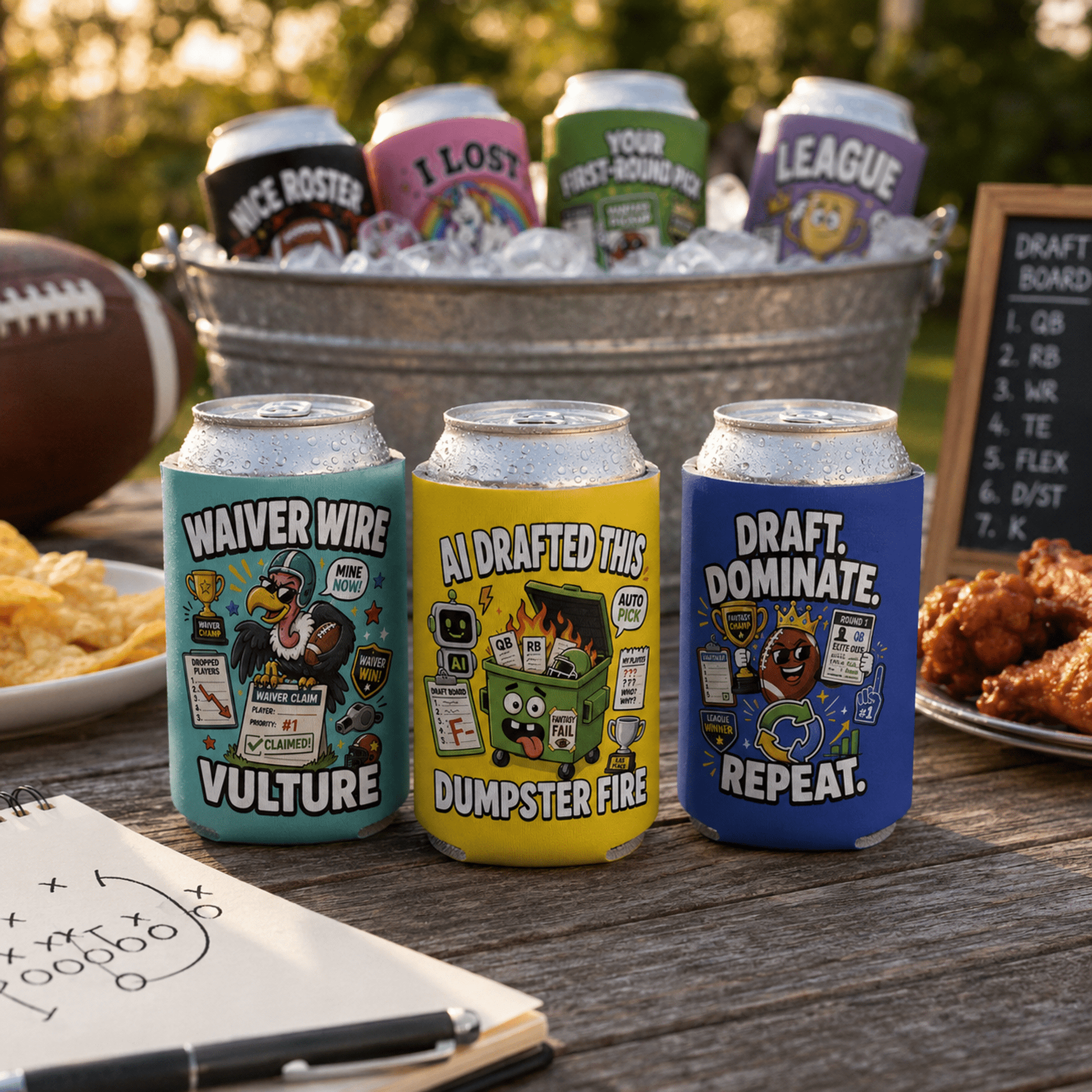 12-Pack Fantasy Football Can Coolers, Funny Football Draft Party Can Sleeves