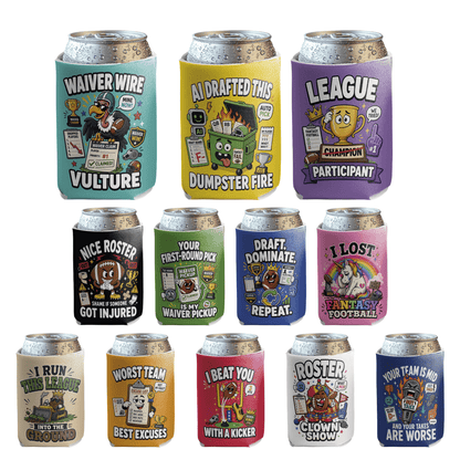 12-Pack Fantasy Football Can Coolers, Funny Football Draft Party Can Sleeves