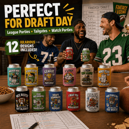 12-Pack Fantasy Football Can Coolers, Funny Football Draft Party Can Sleeves