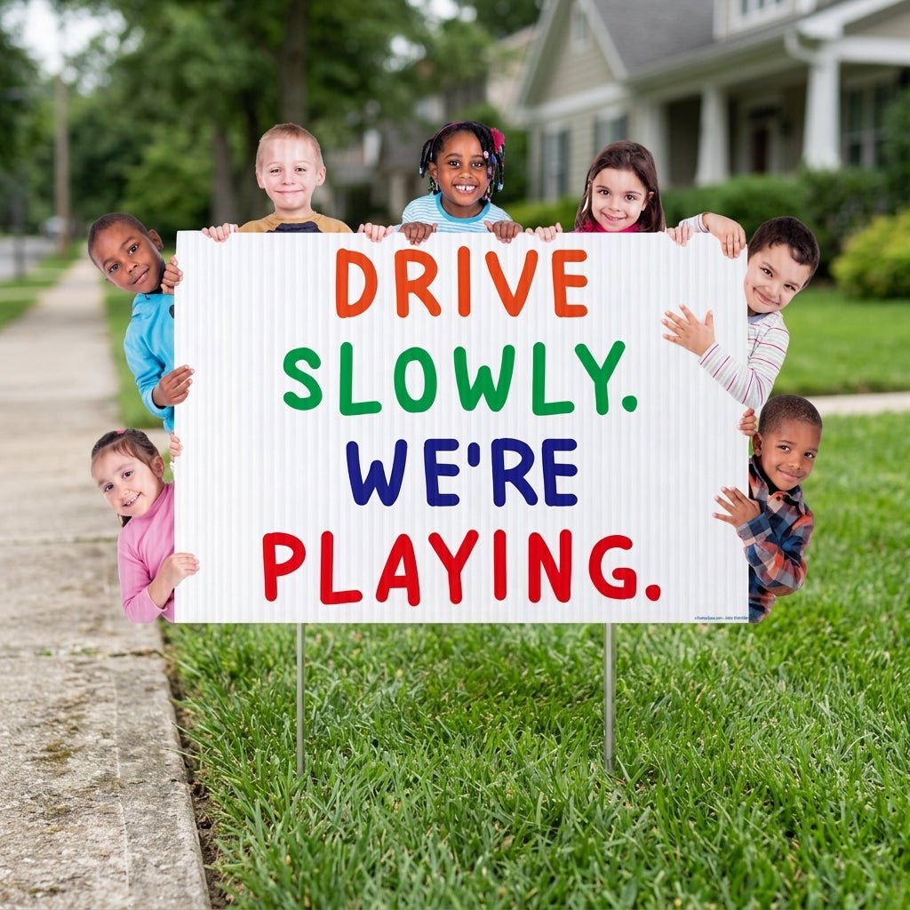 16"x23" Childcare Yard Sign, Drive Slowly We're Playing
