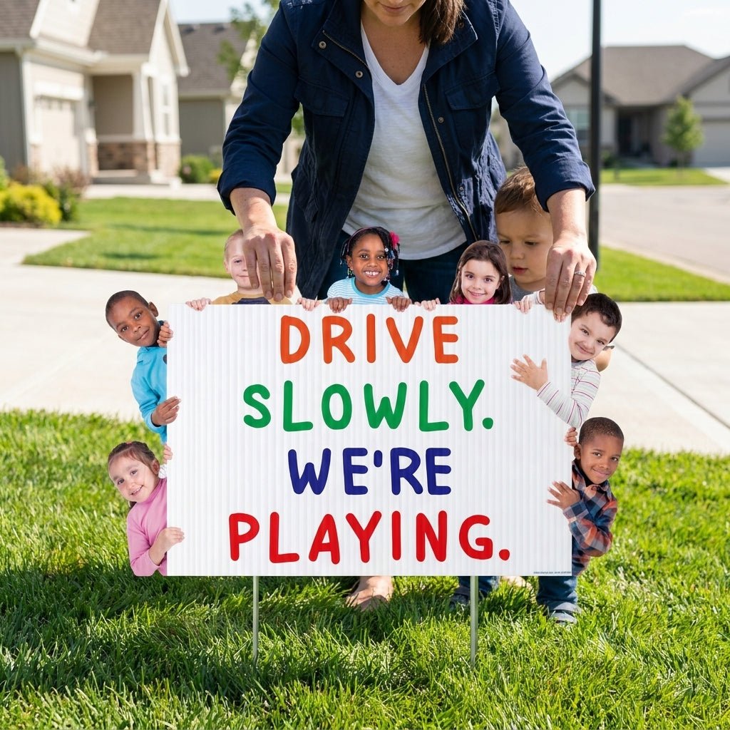 16"x23" Childcare Yard Sign, Drive Slowly We're Playing