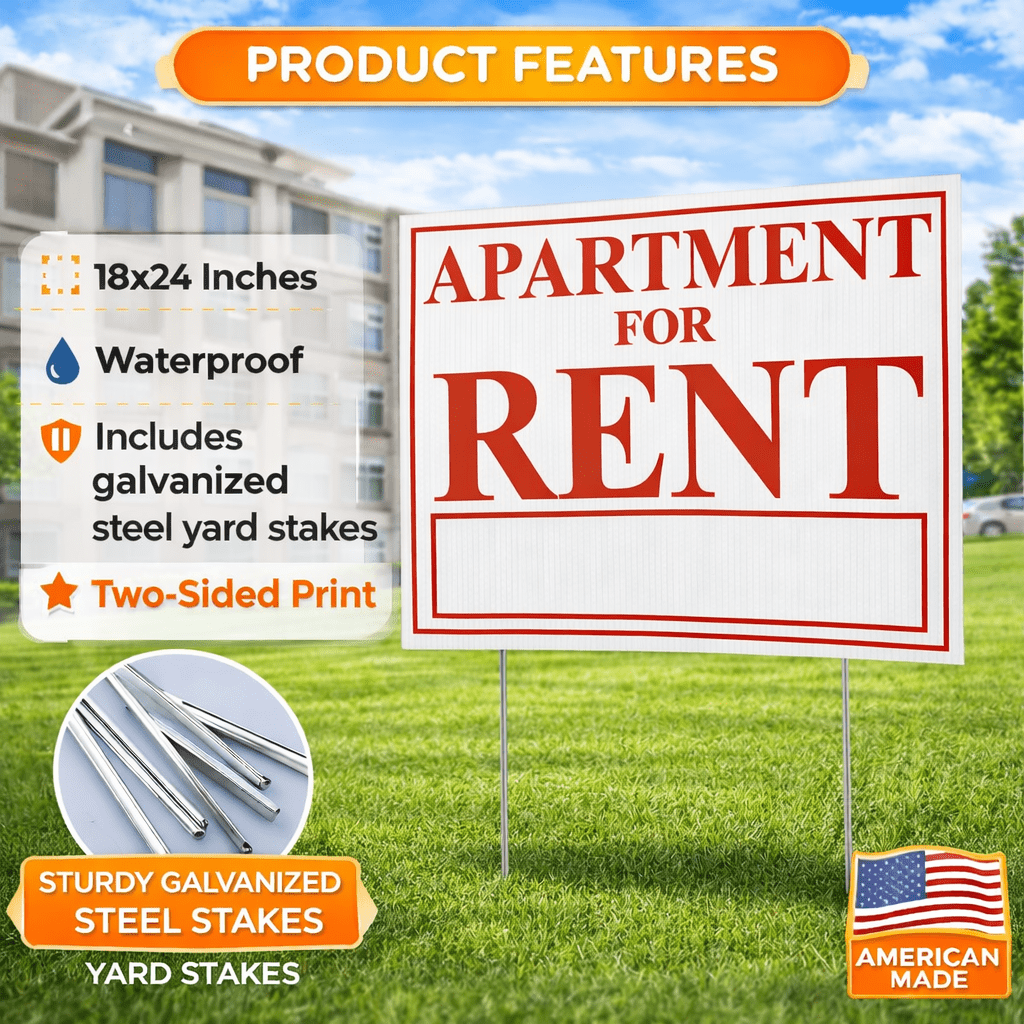18" x 24" Apartment For Rent Yard Sign