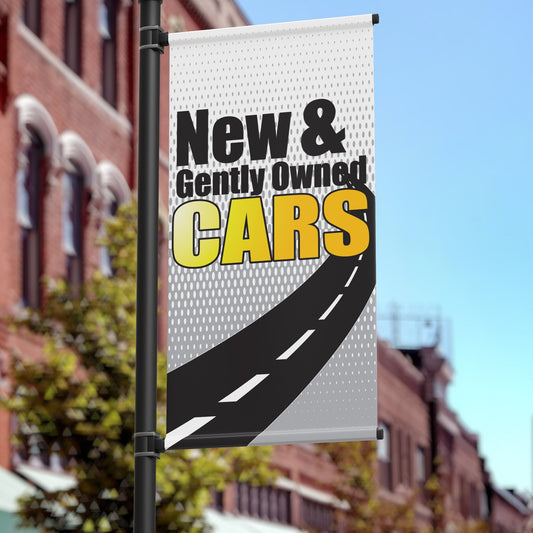 18"x36" Auto Sales Pole Banner, New and Gently Owned Cars