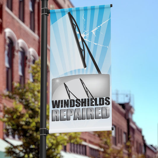 18"x36" Auto Sales Pole Banner, Windshields Repaired