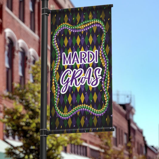 18"x36" Mardi Gras Pole Banner, Beads