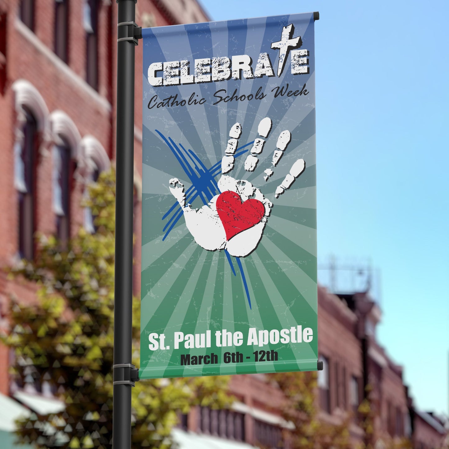 18"x36" Religious Pole Banner, Catholic Schools Week