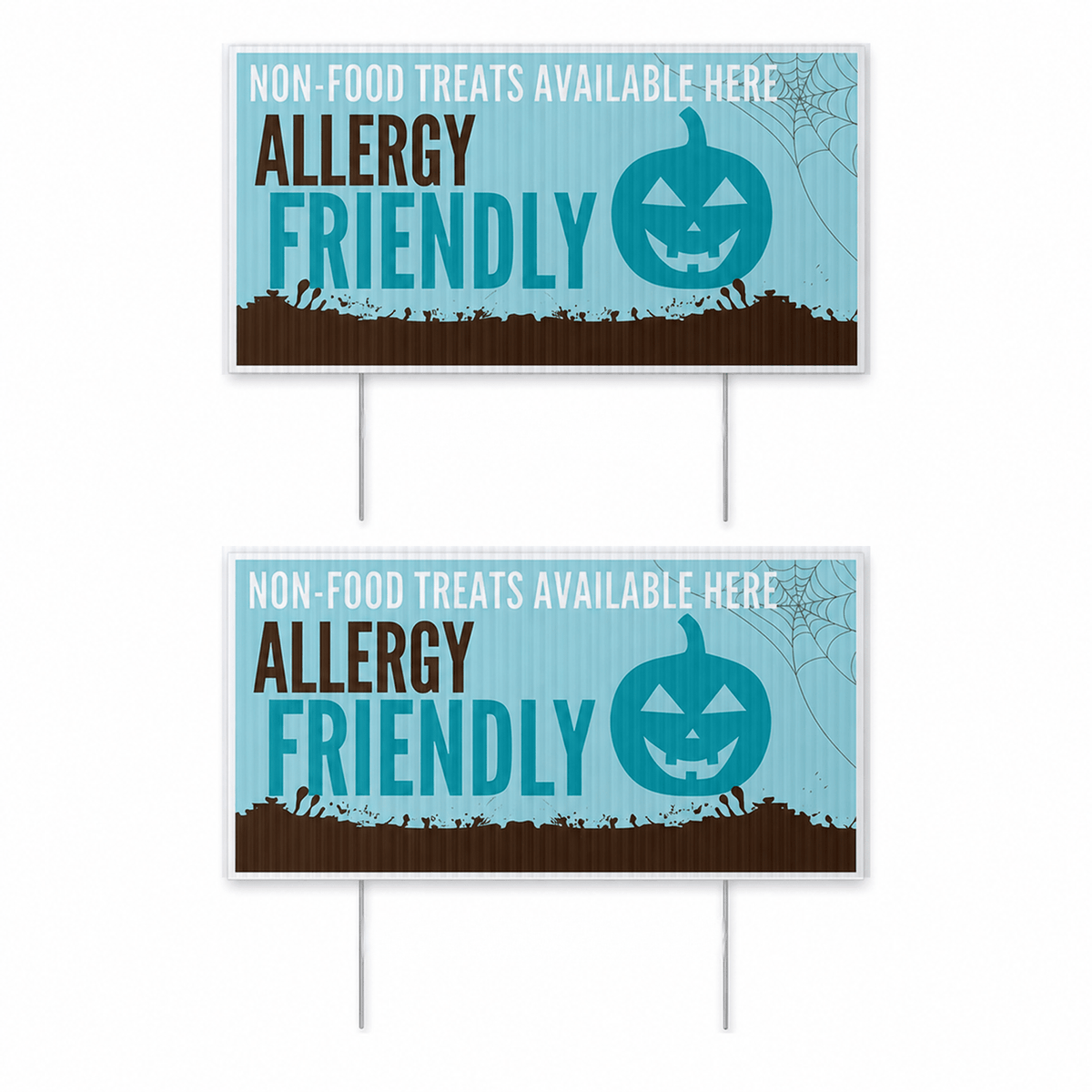 2-Pack Teal Pumpkin Allergy Friendly Halloween Yard Signs – 12" x 24" Outdoor Trick-or-Treat Signs with Stakes